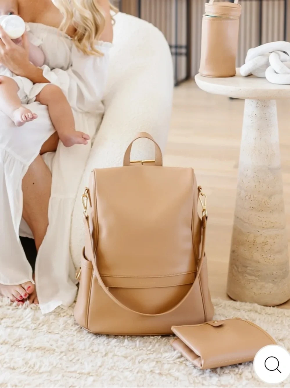 Mia and Sophia backpack diaper bag Tan Leather Convertible Backpack with pouch